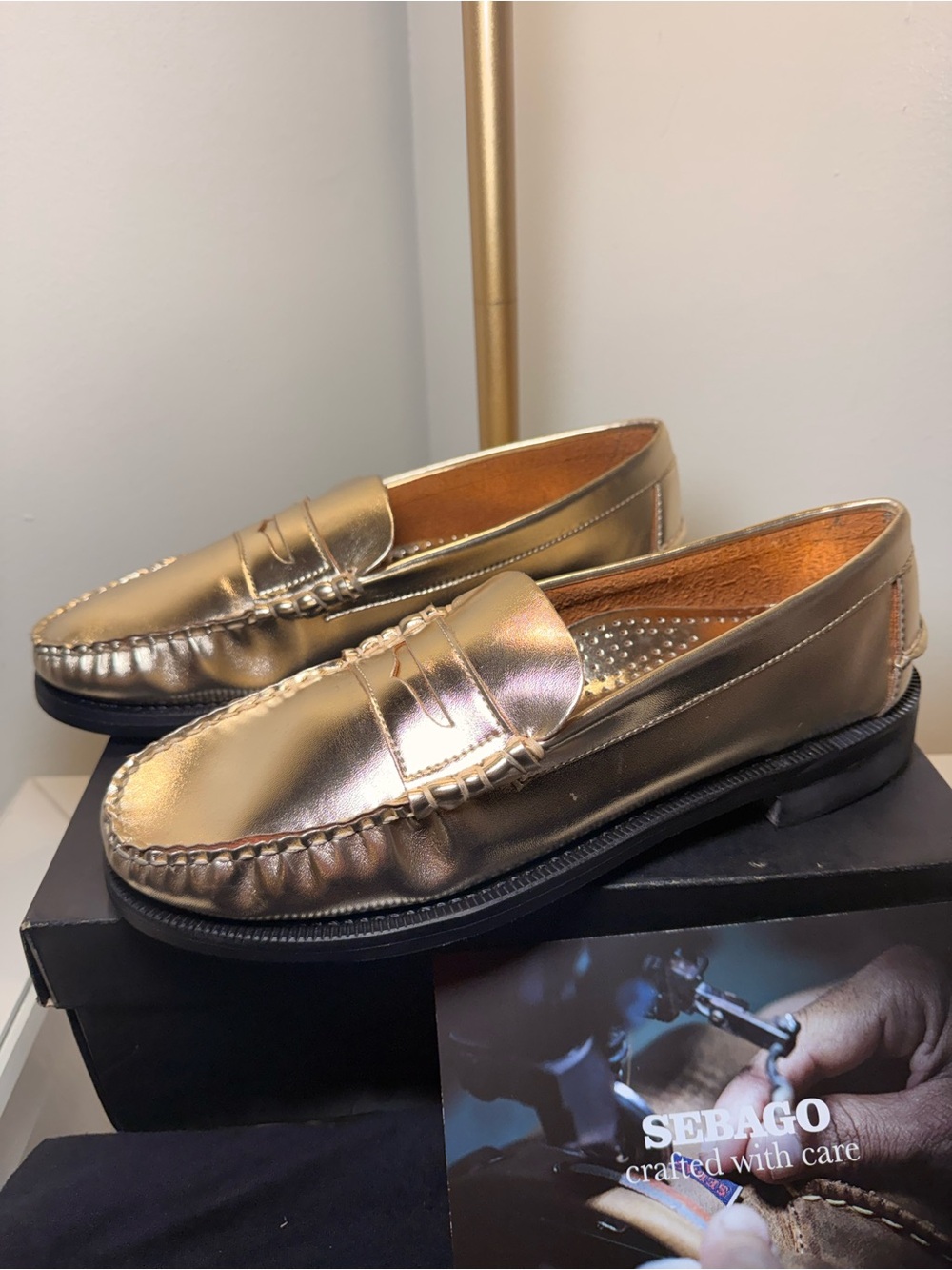 Sebago Dan Men’s Metallic Gold Limited Edition Met Gala Penny Loafers